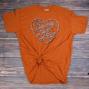 American Highway Adult XL Orange Cowboy Trendy Tee T Shirt Country Stage Coach